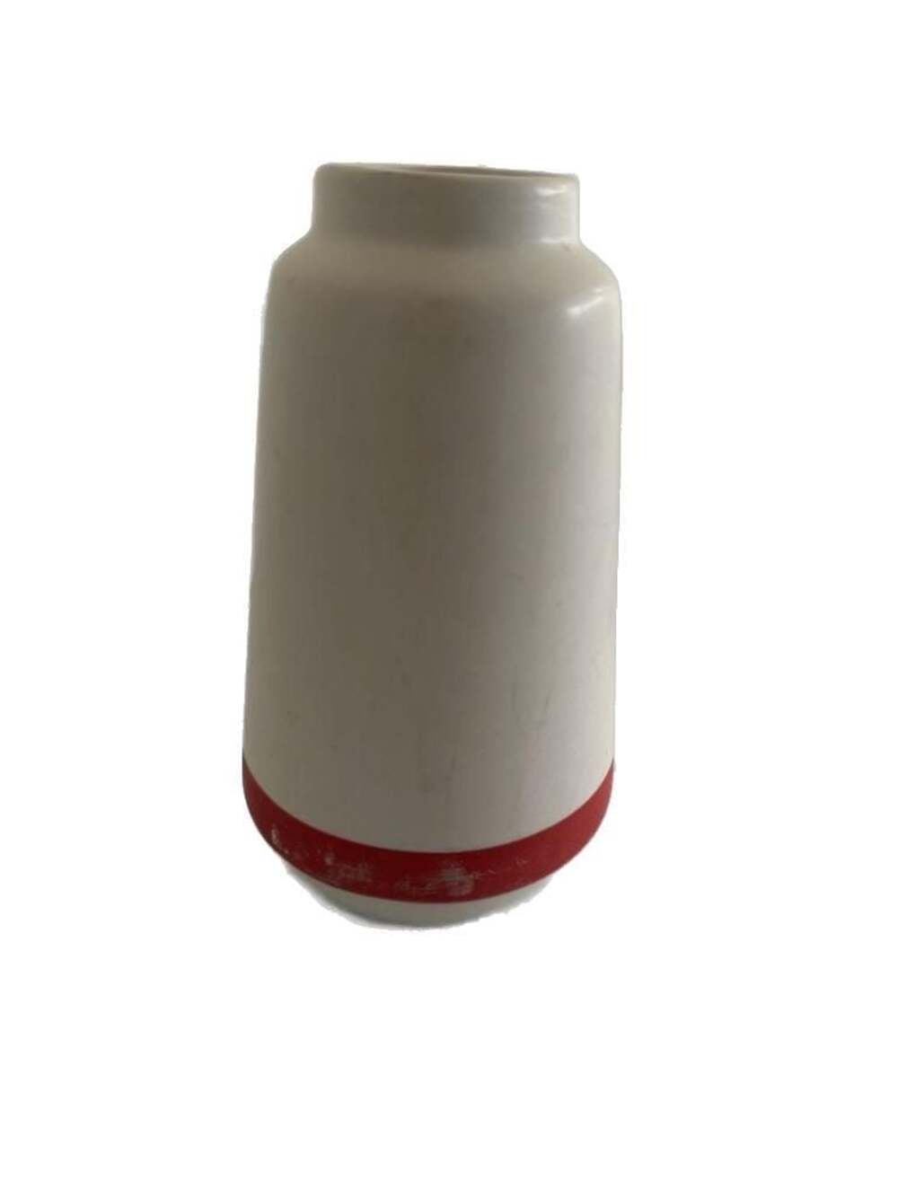 Modern Minimalist White Ceramic Vase with Red Stripe
